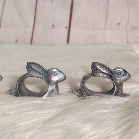 Vintage Pewter Silver Tone Rabbit Bunny Napkin Ring Set of Four Witchy Easter - Picture 14 of 17